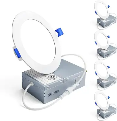 4Inch LED Recessed Slim Pot Light with Junction Box, 5000K, 9W 75W Eqv, Dimmable IC-Rated Ceiling Li...