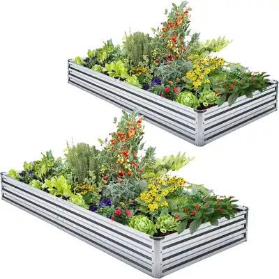 New in Box Veezyo Galvanized Raised Garden Bed Kit 2 Pk 6'x3'x1' Durable Construction: Made of anti-...