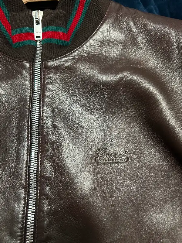 100% Authentic Gucci Lamb Leather Jacket  BROWN sz5262863283896451121