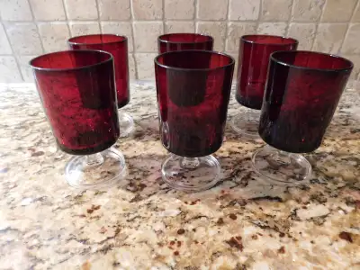 Vintage MCM Luminarc Arcoroc Ruby Red Glass Goblets, View more