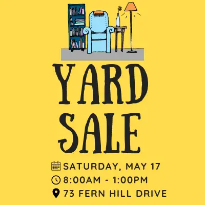 YARD SALE - Saturday, May 17 8:00am - 1:00pm 73 Fern Hill Drive, Bible Hill Rough Local Amethyst Ret...