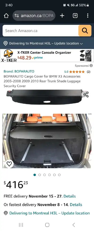BMW x3 2003-2008 retractable trunk cover in beige. May be compatible with other cars/years as well....