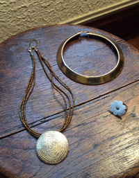 Gold/Copper/Bronze Necklaces & Leather Ring   $3-5