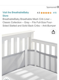 Breathable Mesh Gray Crib Liner