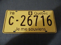 VINTAGE 1978 PROVINCE OF QUEBEC AUTOMOBILE LICENSE PLATE-C-26716