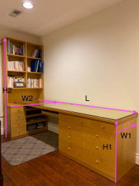 Desk + Cabinet + Bookshelf + Office Chairs x3
