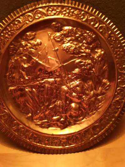 15.5" vintage copper wall decor plate., View more