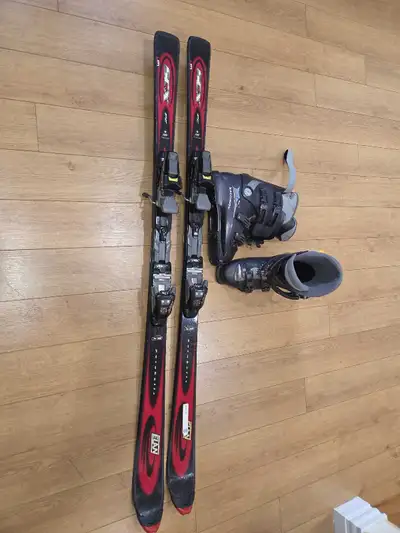 Ski boots, size 27, Salomon. Skis, 150 cm, Parabolic, Binding Marker