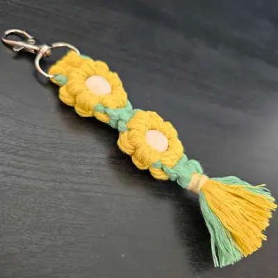 Daisy Keychain (Yellow double flowers), View more