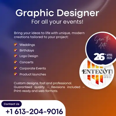 We are pleased to offer our services: Invitations, posters, menus, banners, thank you cards and more...