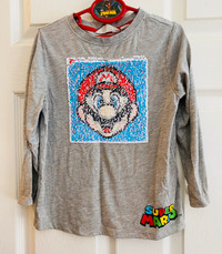 Boys Flip Sequin Shirt Top Size 4 Super Mario 