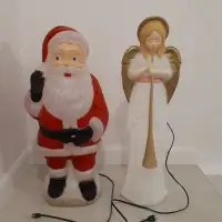 Père Noël et ange illuminés vintage en plastique blow mold