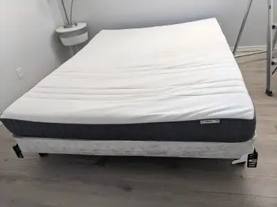 Queen mattress, boxspring and metal frame, View more
