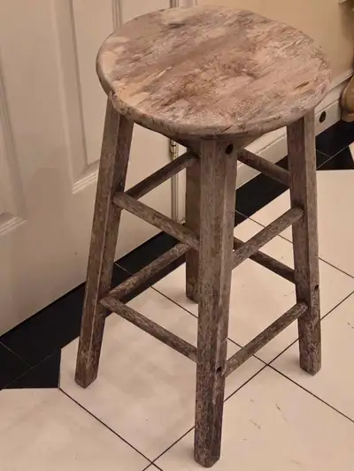 Mid-Century Modern French wooden stool from the 1940s, View more