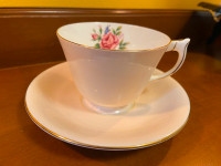 Vintage Aynsley Blush Pink Cup & Saucer Art Deco Handle