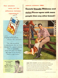 1954 large color magazine ad for Camels with Rock Hudson