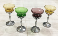 Vintage 1960's colourful wine glasses with detailed metal stems