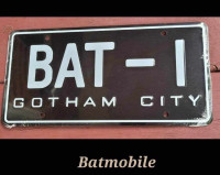 Plaque d'immatriculation Batman. Batmobile's licence plate.