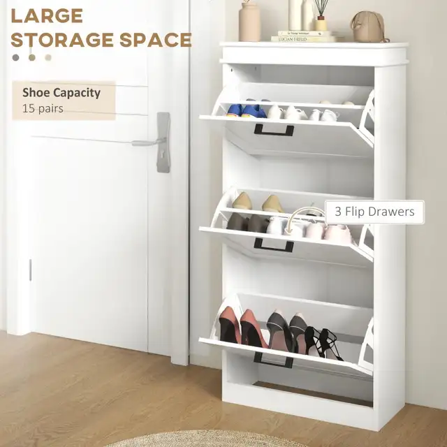 Shoe Storage Cabinet with 3 Flip Drawers and Adjustable Shelves, in Bookcases & Shelving Units in Markham / York Region - Image 5
