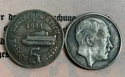MONNAIE ALLEMANDE DE 5 MARKS - HITLER CHARS PANZER CROIX GAMMÉE, View more