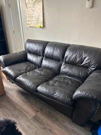 Black Leather Couch + Chair + Ottoman Set