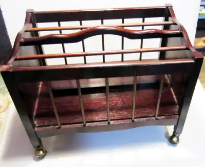 Vintage Wood Magazine Rack on Casters, View more