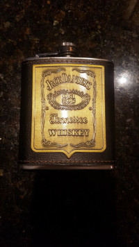 Brand New Leather Wrapped Jack Daniels Flask With Face Plate