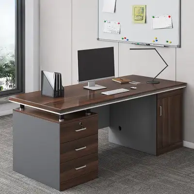 Modern Office Desk w Storage Drawers Cabinet Dark Wood , View more