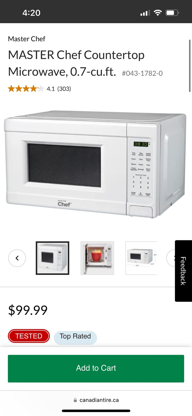 Master Chef 0.7 CU FT Countertop Microwave White | Microwaves & Cookers |  Woodstock | Kijiji