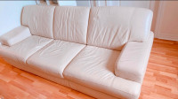 White beige leather sofa