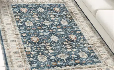 Persian Inspired Floral Rug (6x9) In Slate Blue, Cream, & Honey, View more
