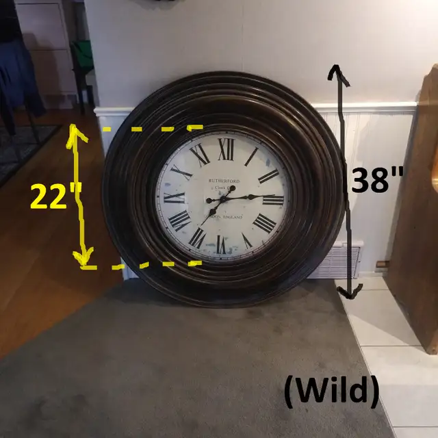 Wall Clock - Oversized, 38 Inch Diam, Burnished Brown Wood Frame in Home Décor & Accents in Markham / York Region - Image 2