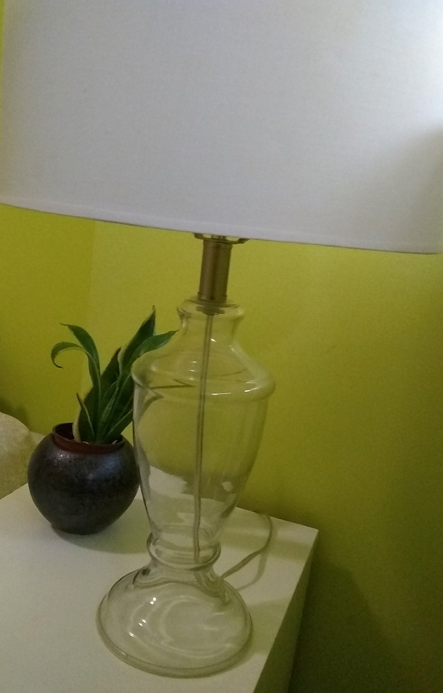 Ikea Glass table lamp white linen shade in Indoor Lighting & Fans in City of Toronto
