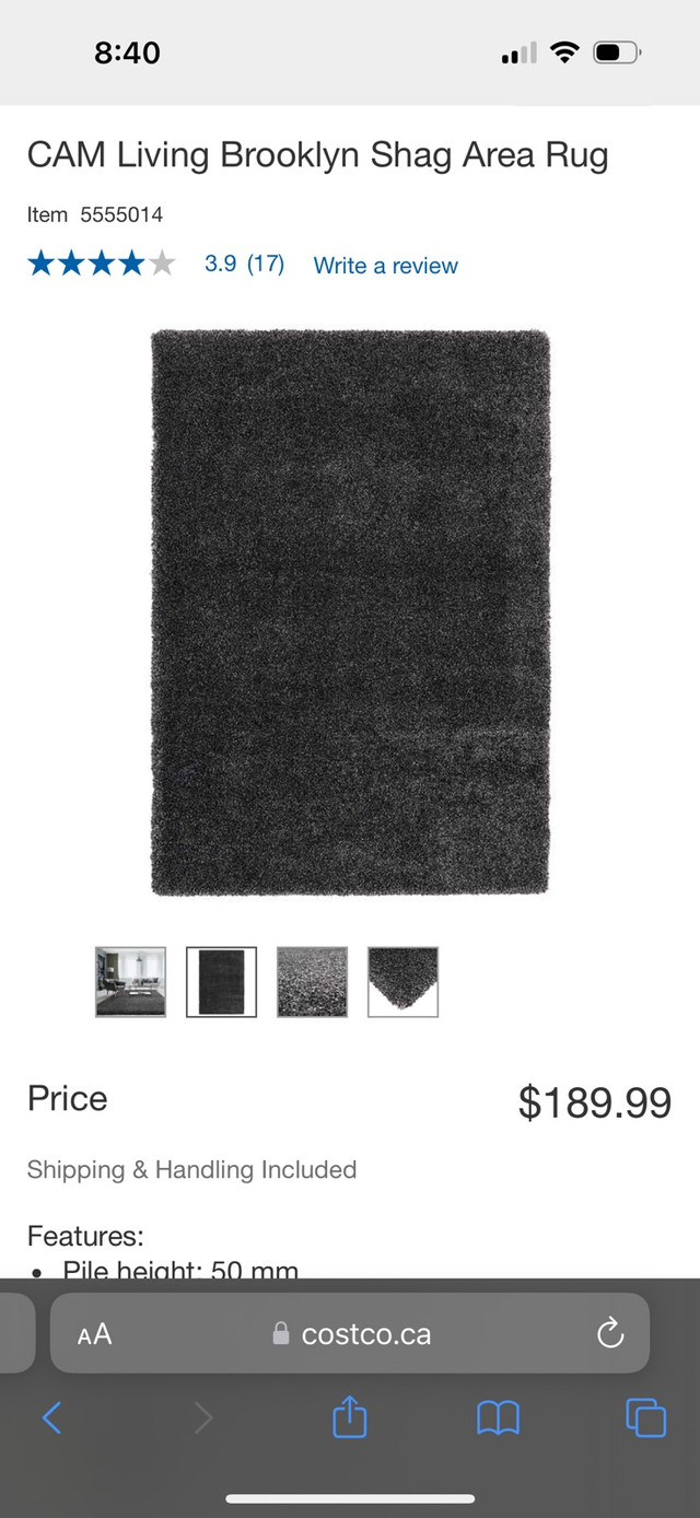 Grey shag rug Costco in Rugs, Carpets & Runners in Hamilton - Image 3