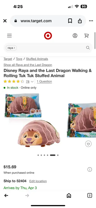 Disney Raya and the Last Dragon Walking & Rolling Tuk Tuk Stuffed Animal ** American Exclusive Not S...