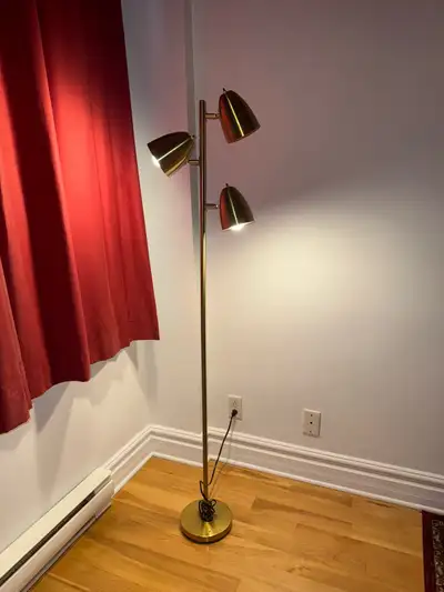 Gold floor lamp vintage mcm brass metal style 66" height, View more