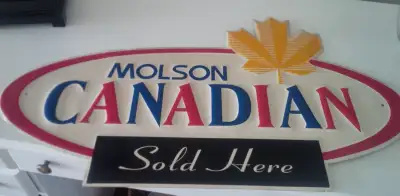 Vintage Tin Sign: Molson Canadian Sold Here, Near New Condition, View more
