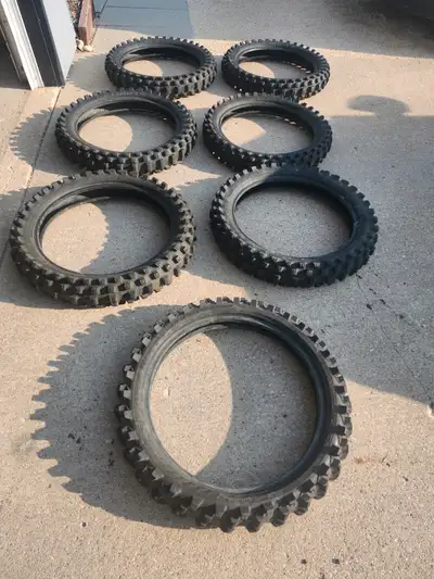 Dunlop MX Tires 110/90 19 in good shape. MX 33 MX 34 and MX 14 Lots of tread left, never flipped yet...