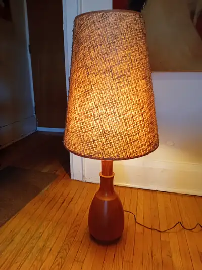 Mid-Century Danish Teak Table Lamp with Original Jute Shade, View more