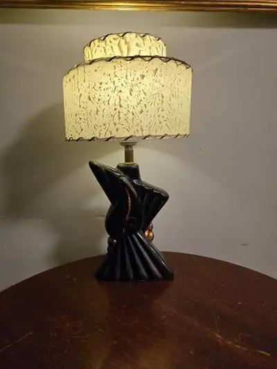 Fabulous 50"s Black & Gold Porcelain Lamp W/ Original Shade, View more