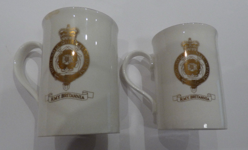 Used, ROYAL YACHT BRITANNIA – 2 GOLD CREST CHINA MUGS, LIKE NEW for sale  