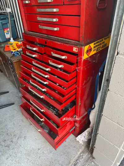2 tier tool chest: Top GRAYS; with deep and shallow impact sockets and various bits Lower mastercraf...
