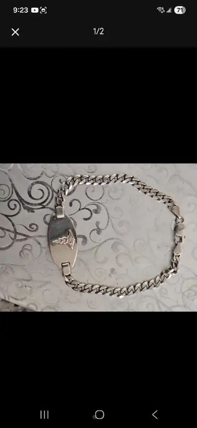 heavy silver diabetic bracelet, View more