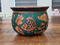 Vintage Folk Art Terra Cotta Planter Flower Pot