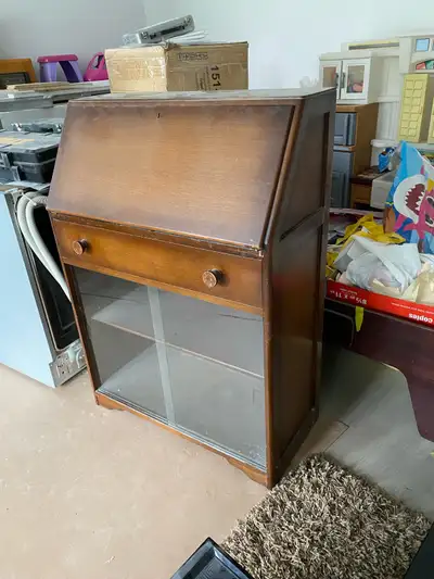 Antique solid wood writting desk / mail secretary. Imported from England. Could use refinishing but...