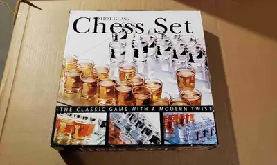 Shot glass Chess set. Use it as a game or just for the shot glass. The classic game with a modern tw...