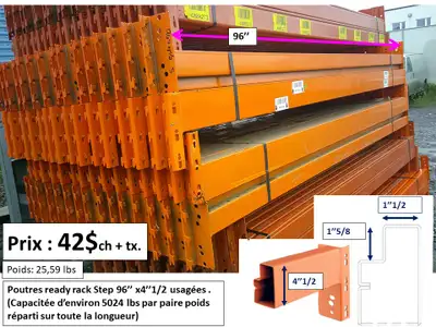 Poutre Step Ready rack  96 x 4''1/2 usagées et autres, View more