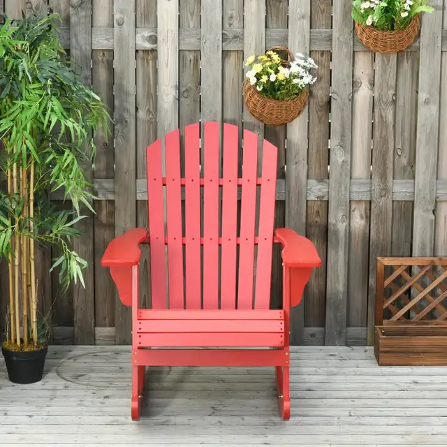 Outsunny Wooden Adirondack Rocking Muskoka Chair with Slatted Wo in Chairs & Recliners in Markham / York Region - Image 5