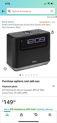iHome iAVS16 Bluetooth Alarm Clock/Stereo w/Voice Assistant
