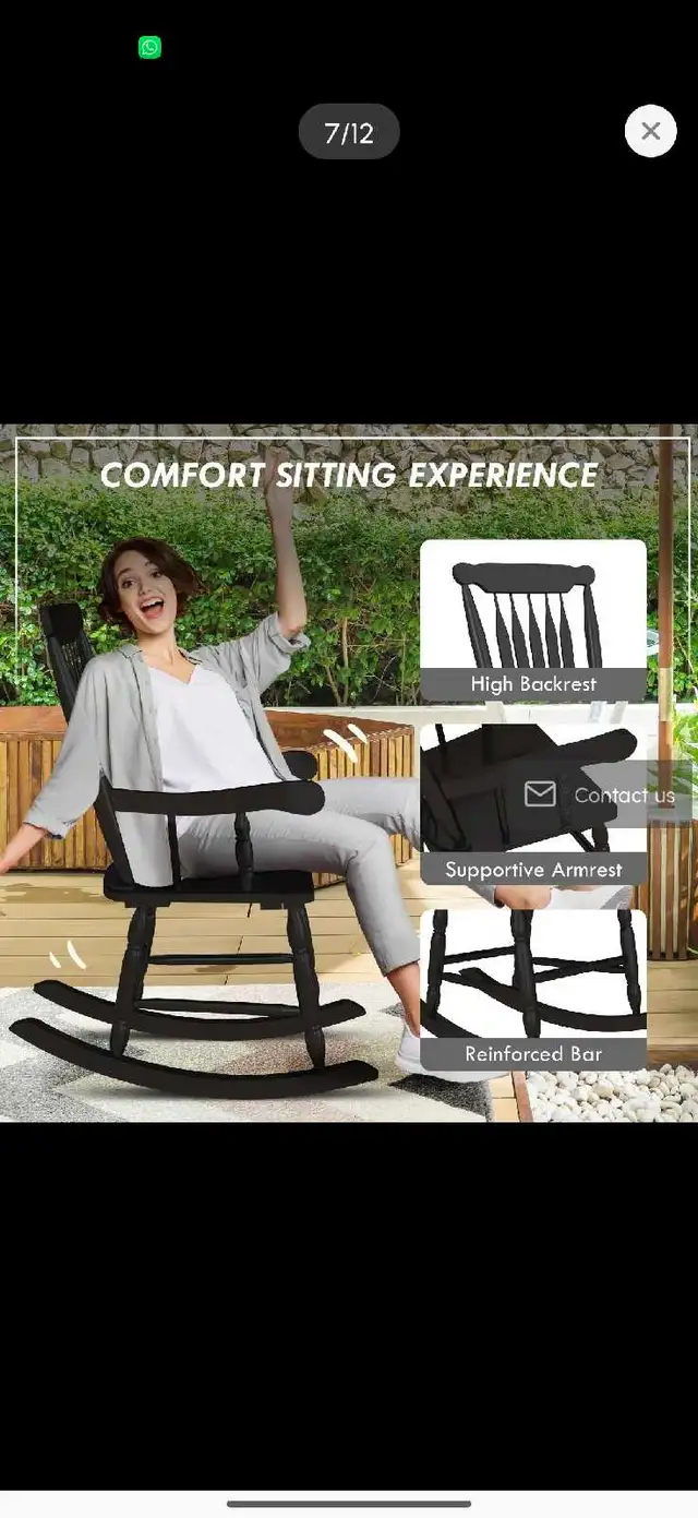 Porch Rocker Chair, Outdoor Wooden Rocking Chair with High Back in Chairs & Recliners in Markham / York Region - Image 8